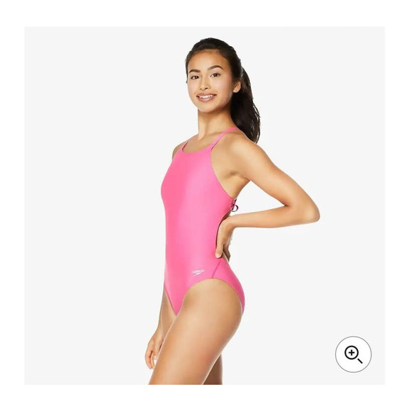 NWT Speedo Solid Tie Back One Piece training swimsuit - 24 - pink glow - 24 - Picture 1 of 4